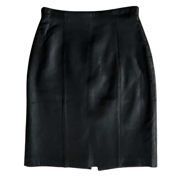 LAMBSKIN New Zealand Leather Pencil Skirt Black High Waist sz 6 Old Money Witchy - Picture 2 of 9